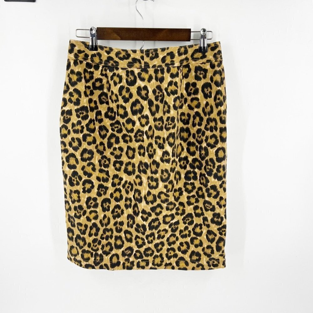 ✅ LAUREN RALPH LAUREN LEOPARD‎ MIDI BUTTON FRONT LINEN BLEND SKIRT SIZE 4